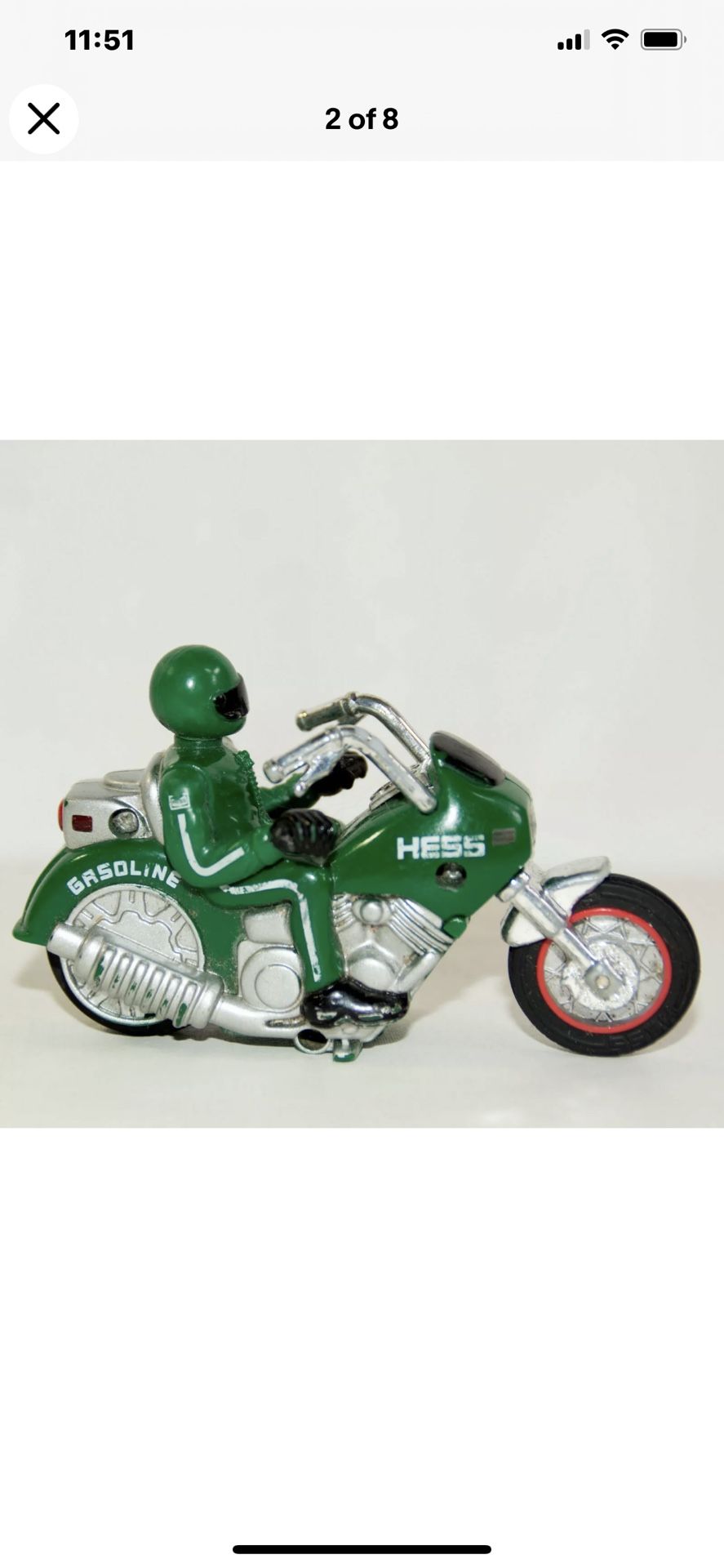 2007 Hess Gasoline Friction Drive Green Motorcycle Light Up Tail and Headlight