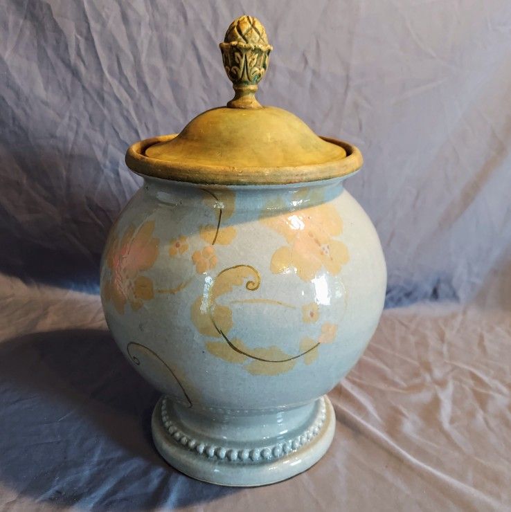 Exclusively for IMAX Philippians Large Pottery Urn Crater Vase with Lid Blue Jar