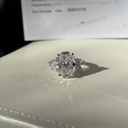 9cttw oval cut three stone vvs1 moissanite hidden halo pave engagement ring 6 & 8 