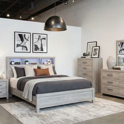 3 PCS QUEEN BEDROOM SET: QUEEN BED FRAME, NIGHTSTAND, DRESSER