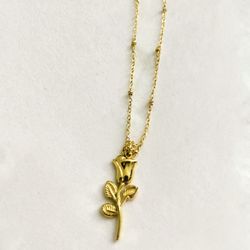 NEW Gold Rose Necklace Stainless Steel 