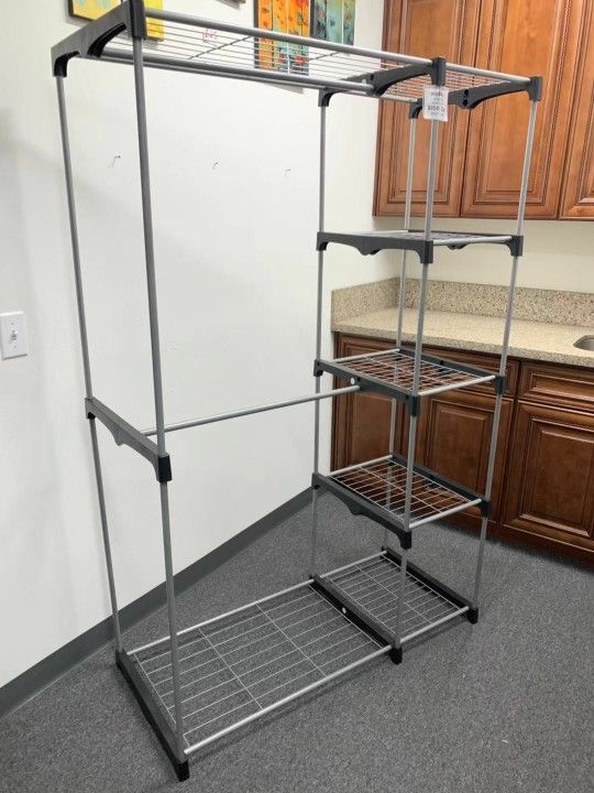 NEW 45x20x68 Inches Tall 2 Hanging Tier Bars Clothes Jackets Coat Shoe Organizer Garment Wardrobe Rack Shelf