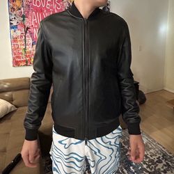 Emporio Armani  Leather Bomber Jacket Men’s Size 46 Made In Italy 