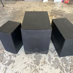 Klipsch R-41M Bookshelf Speakers. One large one small. Energy subwoofer added