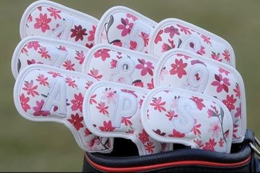 Flower Pattern Leather Iron Headcover 9pcs Set (White)