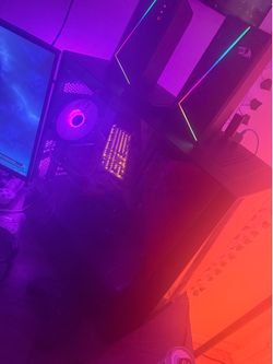 Full PC setup with 3 monitors keyboard and mouse