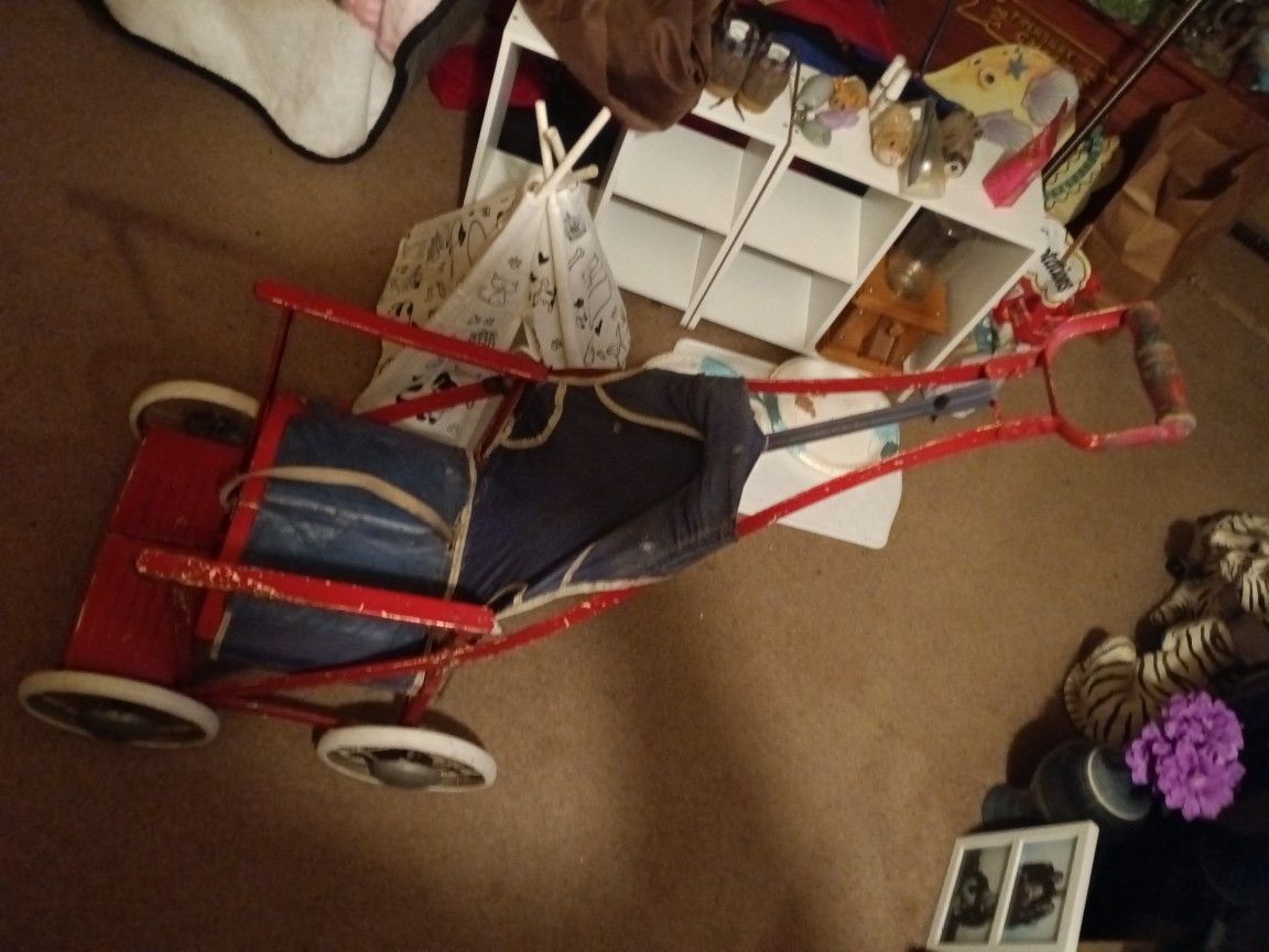 Vintage Child Baby Stroller By Columbia Tuk A Way Metal Folding