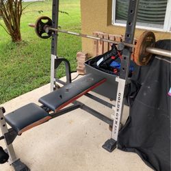 Golds Gym Olympic Bench With 50 Pounds Of Weights And 45 Lb Bar