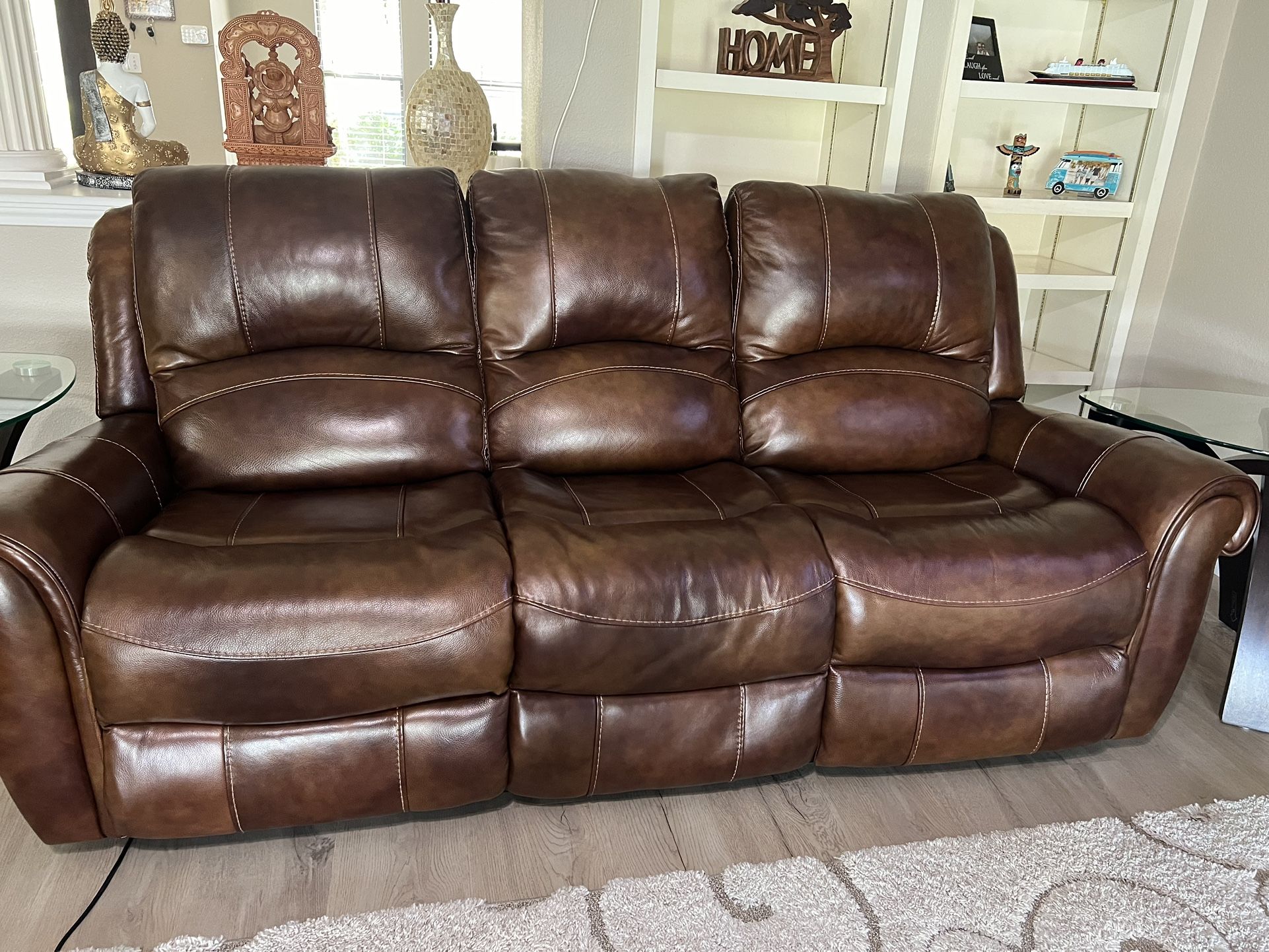 2 Pcs Top Grain Leather Sofa With Power Recliner