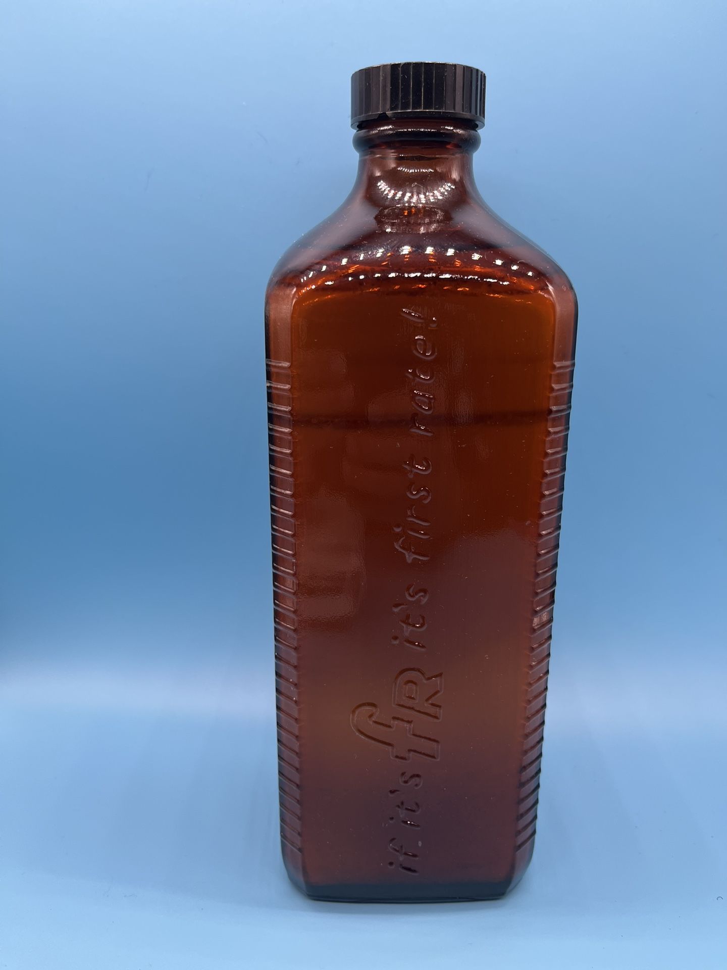 Vintage FR Brown Glass Empty Bottle 32 Oz “If It’s FR It’s First Rate”