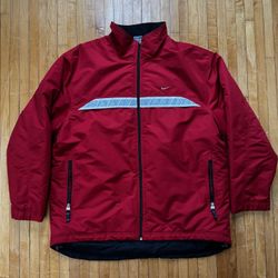 VTG Y2K Men's Nike Jacket Black Zip Reflective Fleece Lined Sz. XL