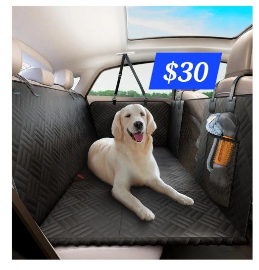 Dog Car Seat Cover for Back Seat, Hard Bottom Back Seat Extender for Dogs, Holds 400lbs, 600D Heavy Duty Scratch-Proof Waterproof Dog Hammock for Car,