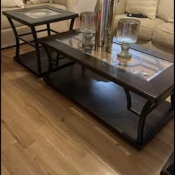 Dark wood, Glass and Metal Espresso Table Set Of 3