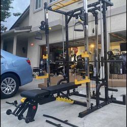 All Brand New Smith Machine With Commercial Grade Bench And 300lb Olympic Weight Set