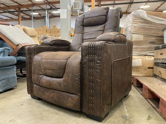 HIGHWAY TO HOME Brown Plush Cushion Power Console Recliner with Storage