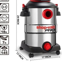 Shop-Vac 12 Gallon 6.0 Peak HP Wet/Dry Vacuum, Stainless Steel Tank, 3 in 1 Function Portable Shop Vacuum with Attachments, Drain Port, Ideal for Jobs