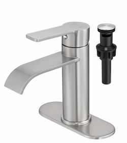 Brushed Nickel Waterfall Bathroom Faucet With Drain & Deck Plate