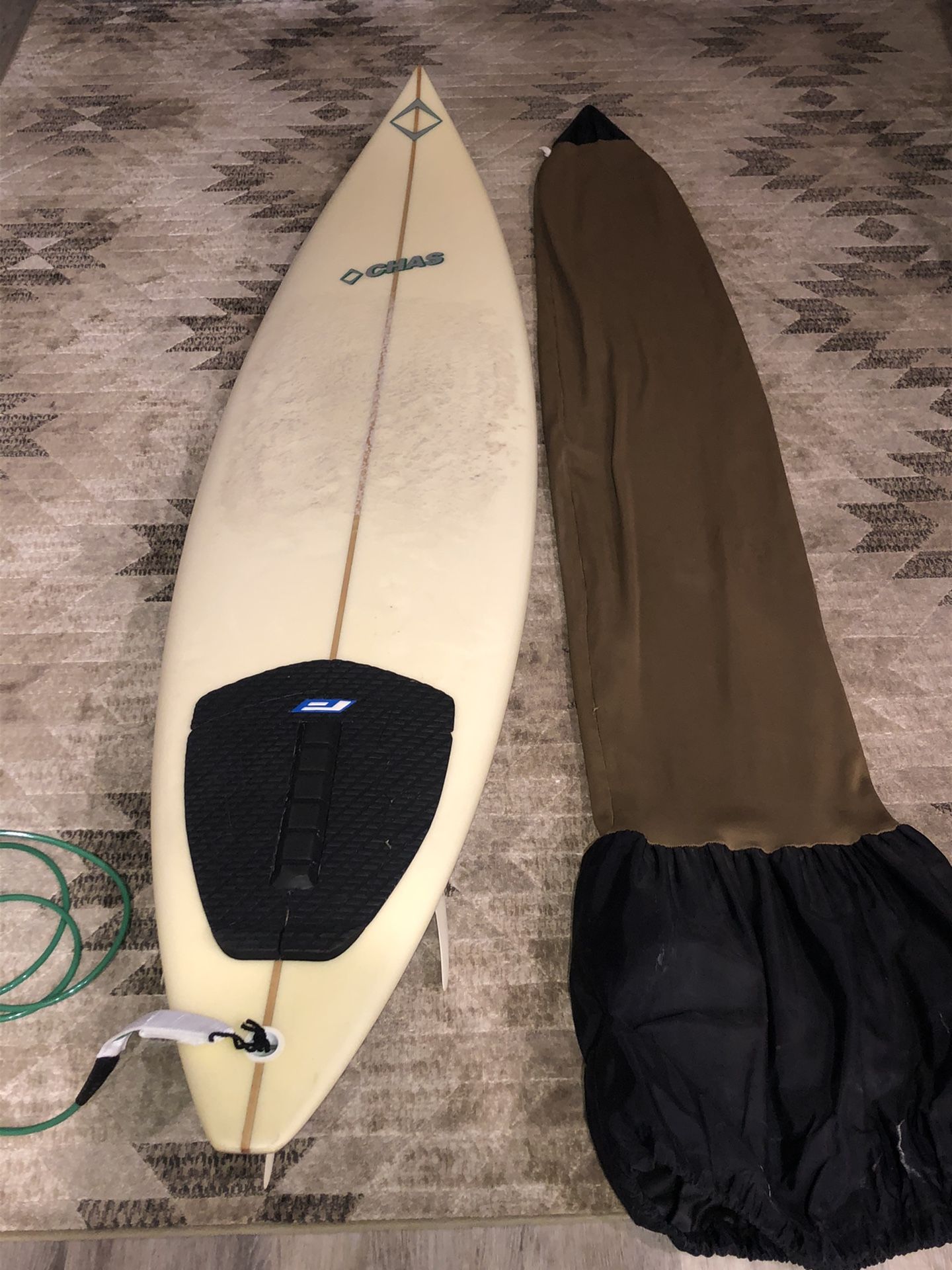 7’2 supergun fiberglass surfboard