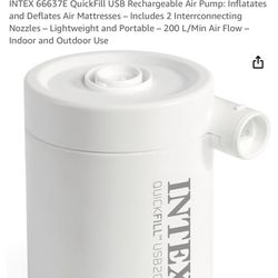 INTEX 66637E QuickFill USB Rechargeable Air Pump: Inflatates and Deflates Air Mattresses – Includes 2 Interrconnecting Nozzles – Lightweight and Porta