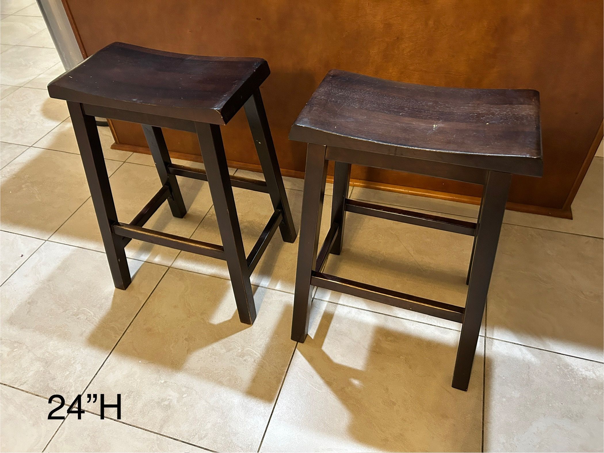 A Set Of Two Wooden Bar Stools, 24”H