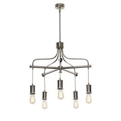 Alessandra 5 - Light Shaded Classic / Traditional Chandelier in Polished Nickel. Adjustable Hanging Length range is 58''-28''. Fixture 23'' H x 23'' W