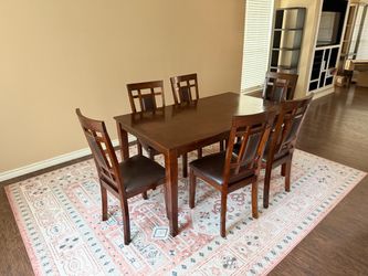 Dining Table Set with 6 Chairs, 8x10 rug and rug pad - Brown
