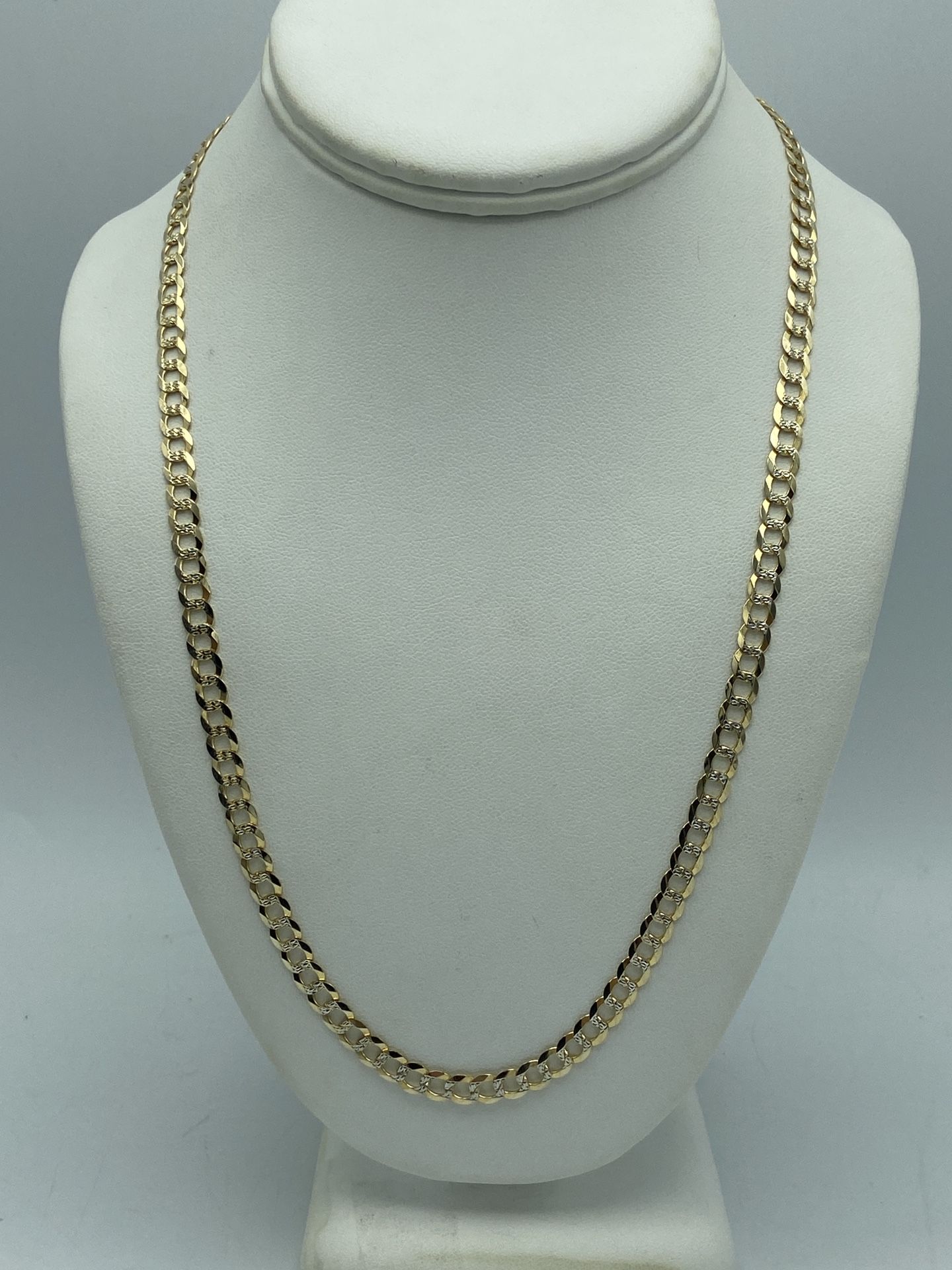 14kt Yellow Gold Solid Diamond Cut Curb Link Chain 22”