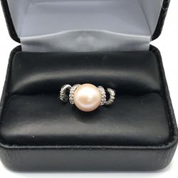 925 Sterling Silver Fresh Water Peach Pearl Ladies Ring Size 6.5