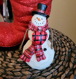 Snowman Christmas figurine, holiday home decor, snowman