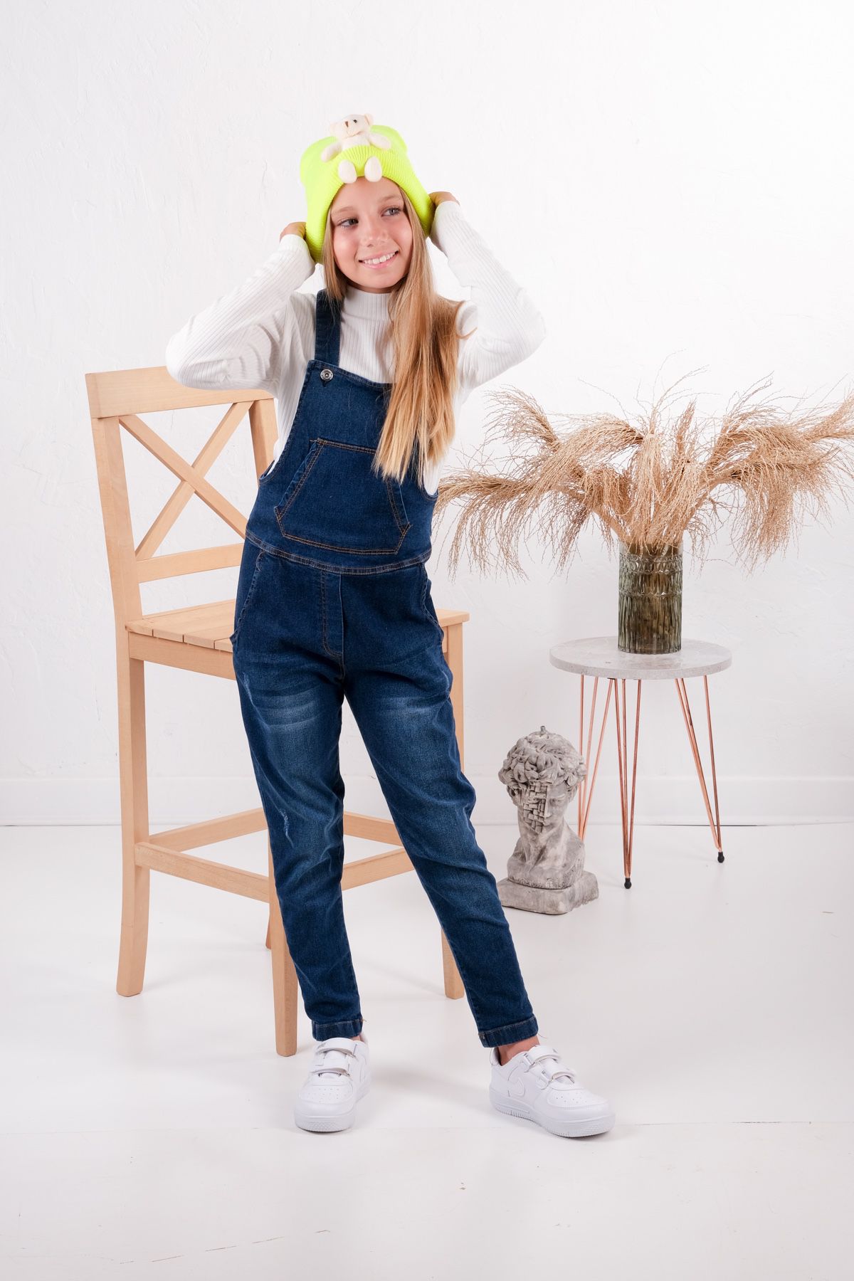 Overall Denim Set With Long Sleeve 