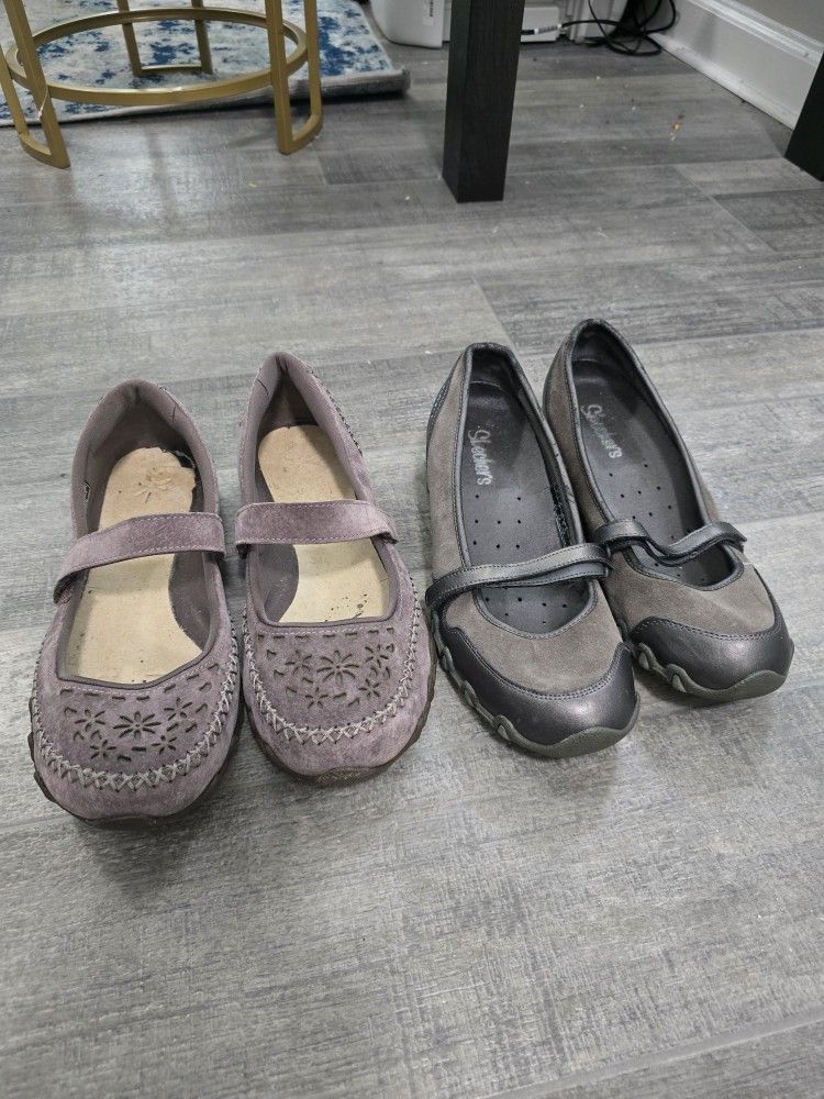 Skechers Slip Ons Size 7(Gray) And 7.5(Plum)