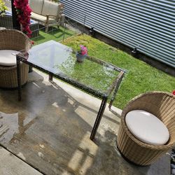 Table, Glass & Metal, Dining, Indoor Or Outdoor 