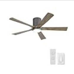 LEDLUX 52 Inch Flush Mount Ceiling Fan with Light - 5 Solid Wood Blades, 6-Speed