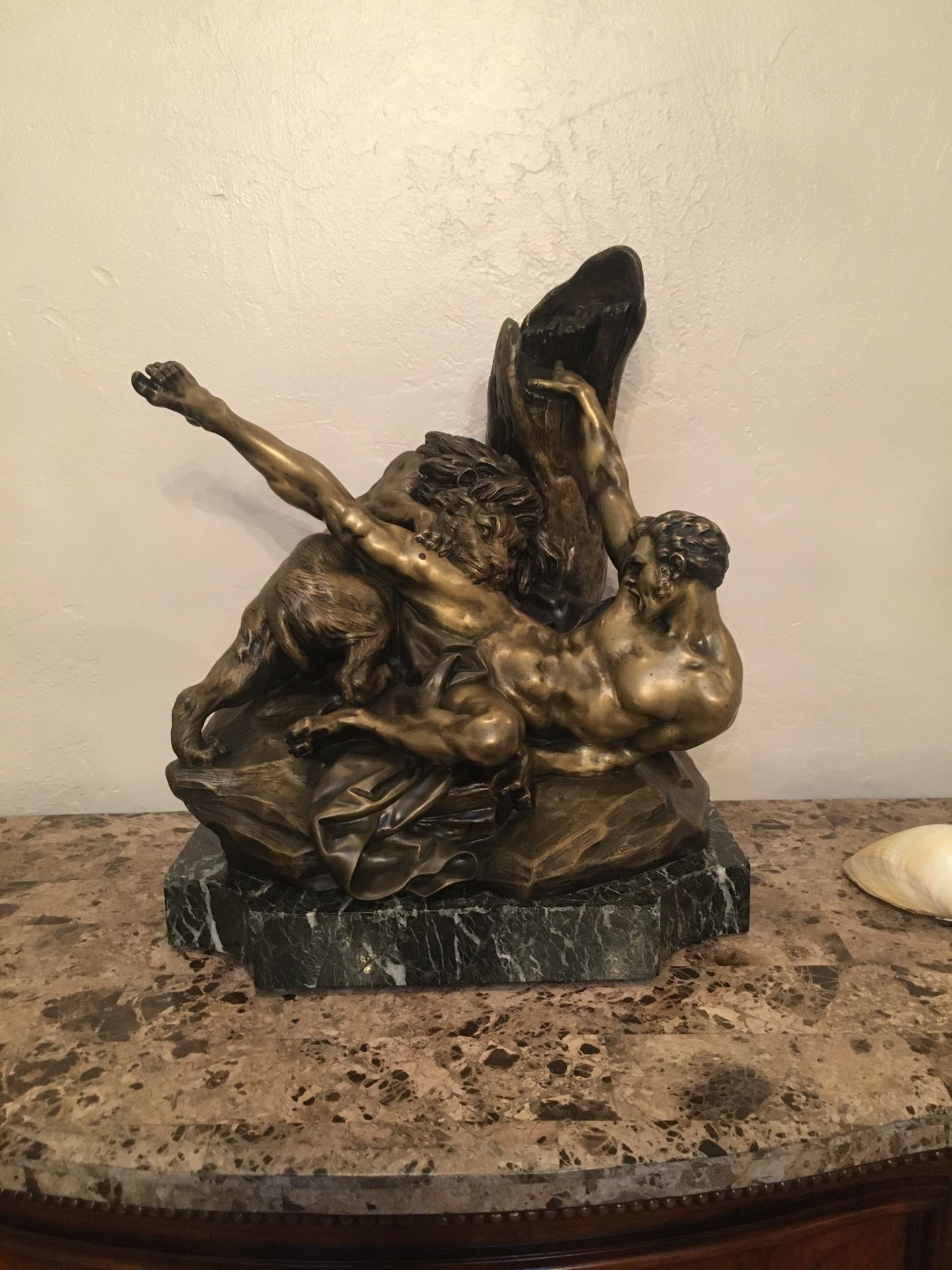 Antique French 19th Century Bronze Statue of Milo of Croton and Lion