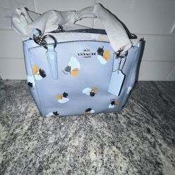 Coach Handbag Women’s Bag Blue Floral With Crossbody Strap NEW 