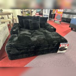Black Jumbo corduroy chaise laungeextra large loveseat