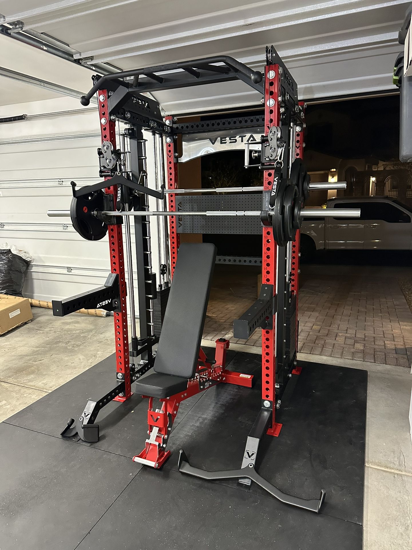 PRO SERIES Ultimate 3-1 Half Rack Functional Trainer w/Smith Machine Bar Bundle | 400lb Stack | Gym Equipment | Fitness | Commercial | Squat Rack