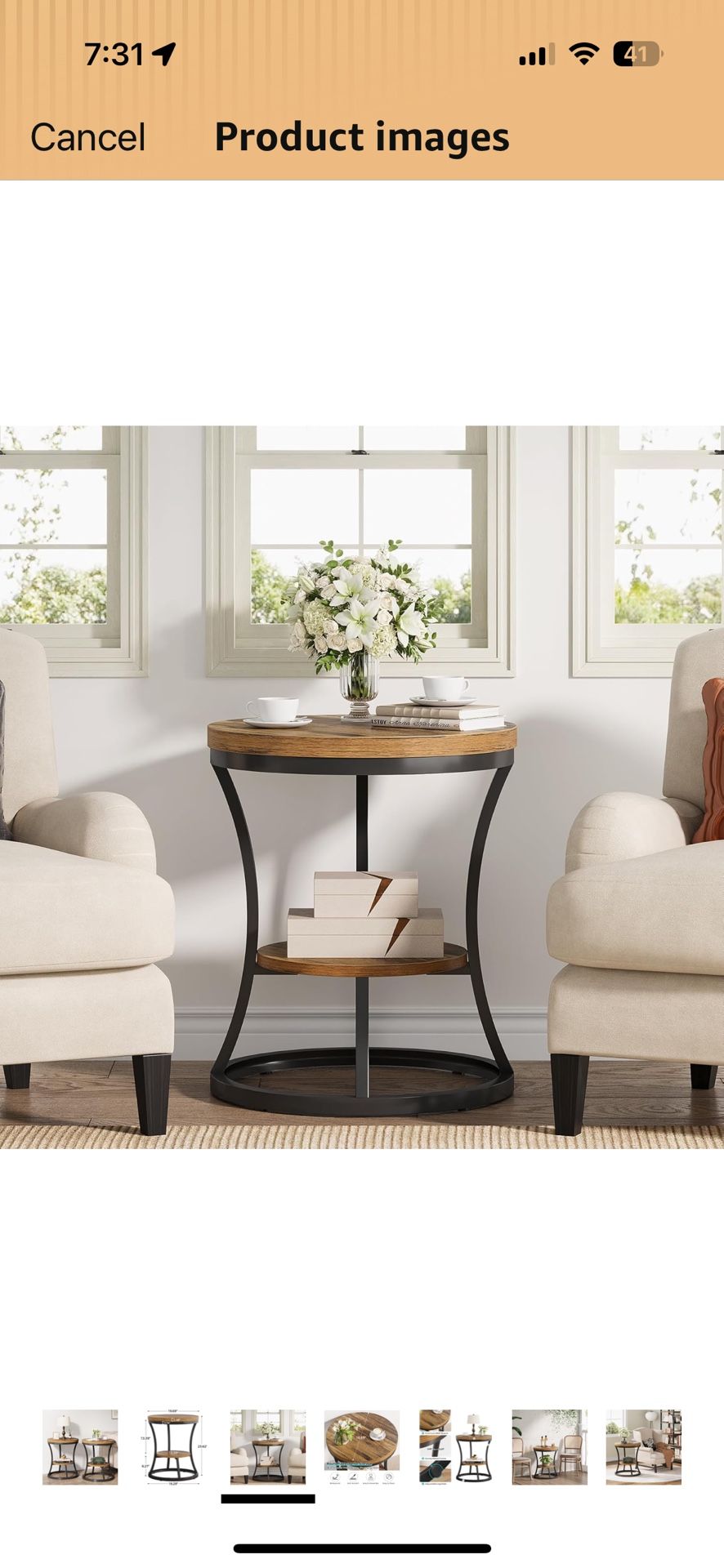 Round End Table 2 Tier Industrial Side Table