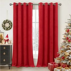 Red Velvet Blackout Curtains 90 Inches Length for Living Room, Thermal Insulated Drapes with Grommet Privacy Room Darkening for Bedroom, 2 Panels, 52 