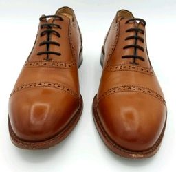 Beckett Simonon Yates Oxford Brogues Tan Leather Mens 9 w/ Box Dust Bag Belt