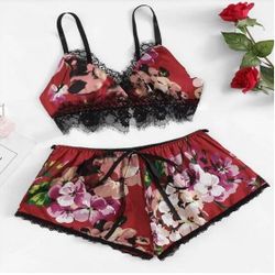 Elastic Sexy Ladies Satin Silk Pyjamas Set Lace Cami Vest Shorts loungewear