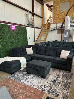 Dark Gray Sectional Sofa with Ottoman