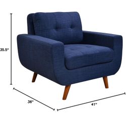 41" Linen Fabric Accent Chair, Mid Century Modern Armchair for Living Room, Bedroom Button Tufted Upholstered Comfy Reading Accent Sofa Chairs, Dark B