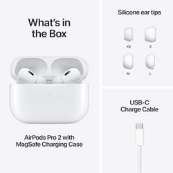 Apple AirPods Pro 2 Wireless Earbuds, Active Noise Cancellation, Hearing Aid Feature, Bluetooth Headphones, Transparency, Personalized Spatial Audio, 