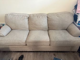Beige 3-Seat Fabric Sofa with Nailhead Trim