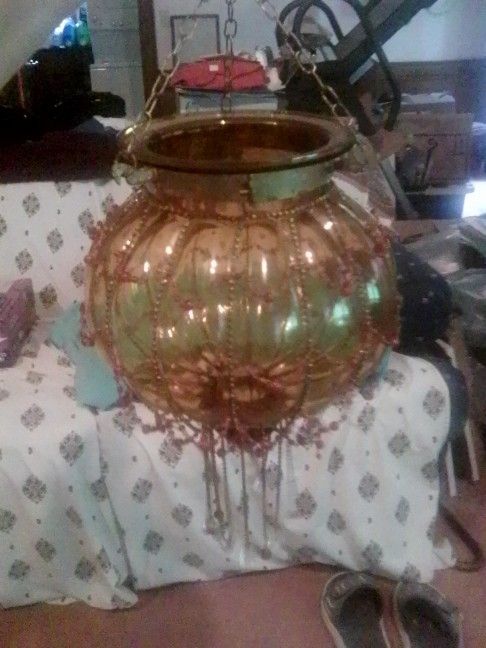 Antique Morrocan MCM Ambered Bubble Glass Lamp