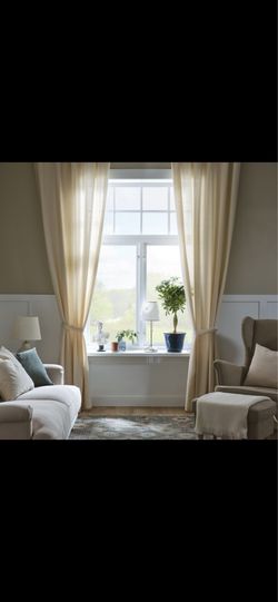 IKEA Lenda off-white curtains with tie-backs