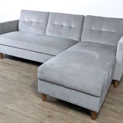 Gray Chenille Modern 84” Sleeper Sectional Sofa with Reversible Storage Chaise