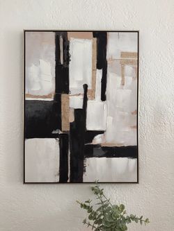 Black & Gold Abstract Wall Art with Gold Frame – 30” x 40”
