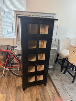 Black Wood Cabinet with Glass Panel Doors